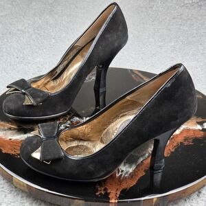 Sofft Festival Black Suede Pump Shoes 7.5M Bow, Black/Gold  1064521